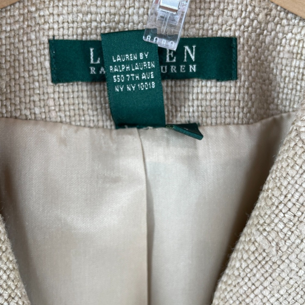 Ralph Lauren LRL Blazer Women 4 Beige 100% Silk Tweed Quiet Luxury Old Money - Picture 3 of 14